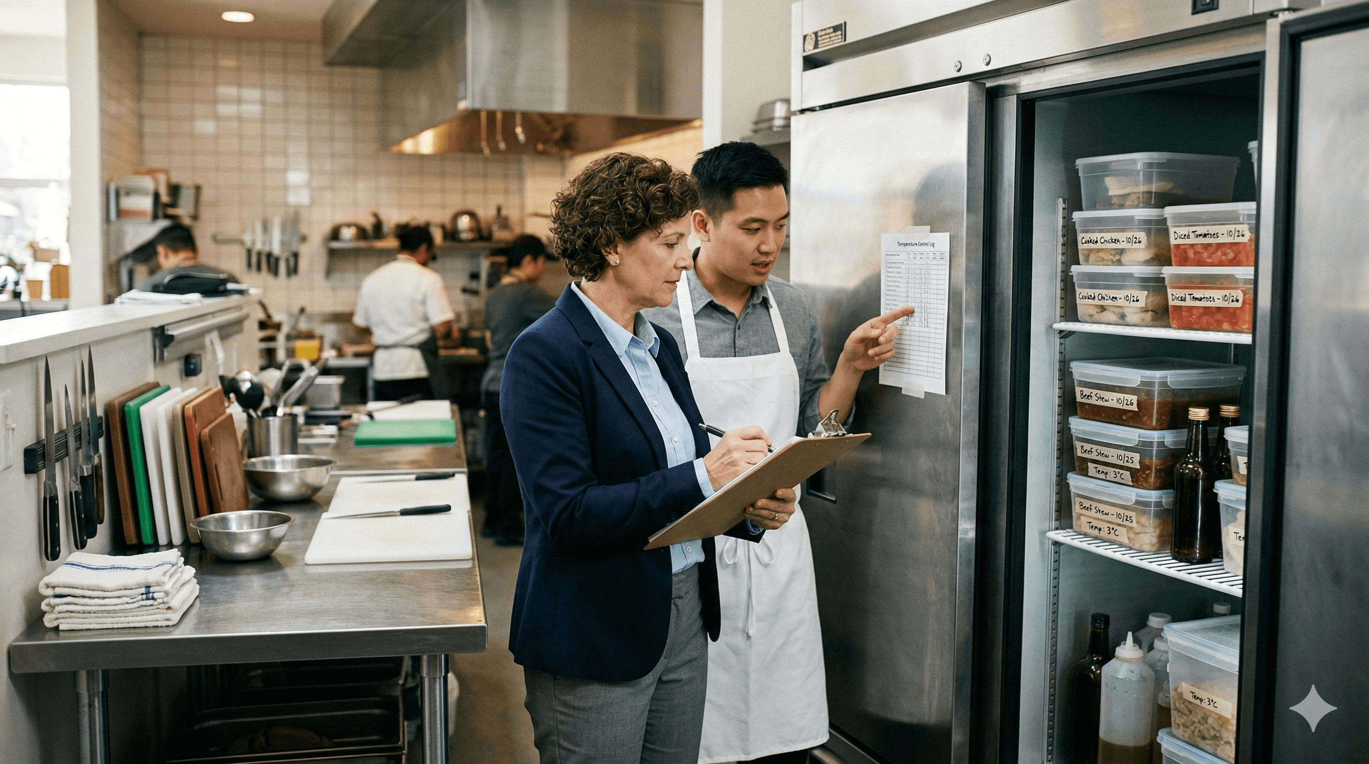 Ispezione professionale sicurezza alimentare in cucina Horeca